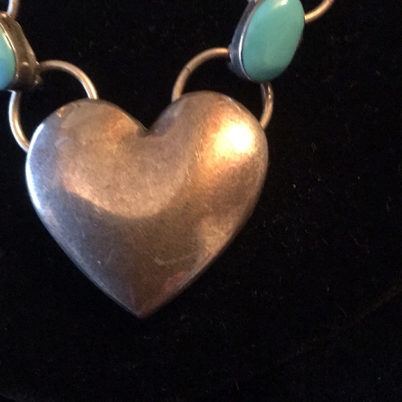 Sterling and Turquoise Heart Necklace - Picture 2 of 5